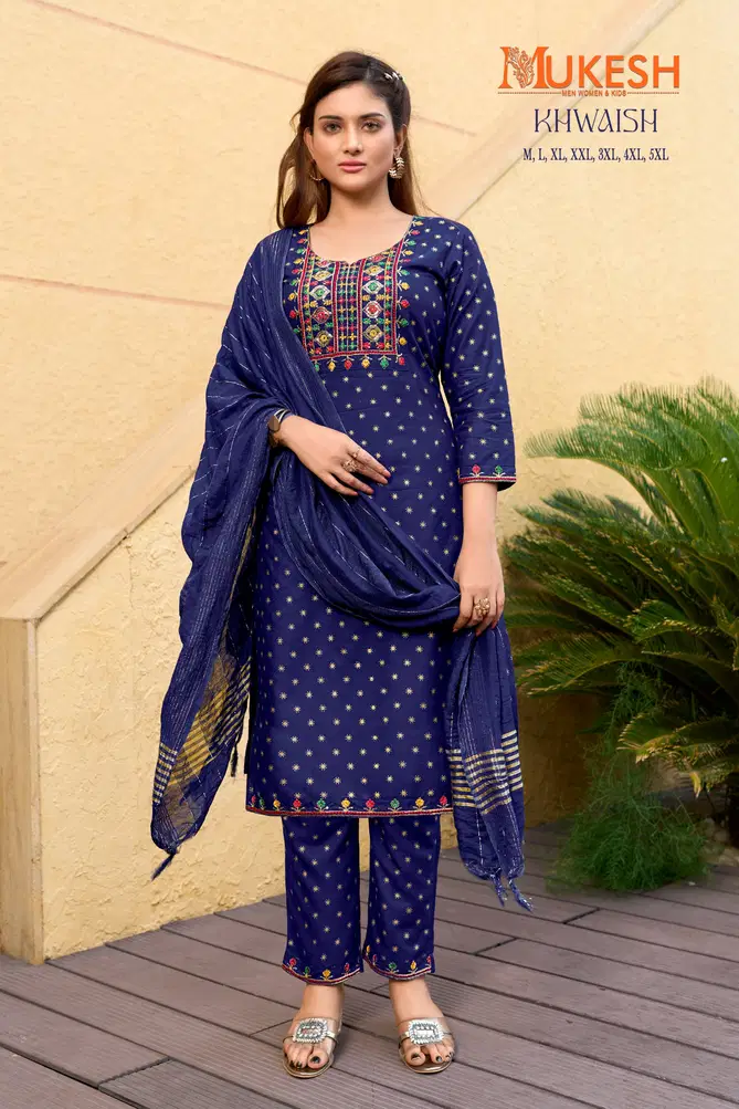 Khwaish By Banwery Rayon Embroidery Printed Kurti With Bottom Dupatta wholesale Shop In Surat